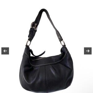 Coach Soho Pleated Hobo Shoulder Bag Womens Black Zip Top Silver Hardware